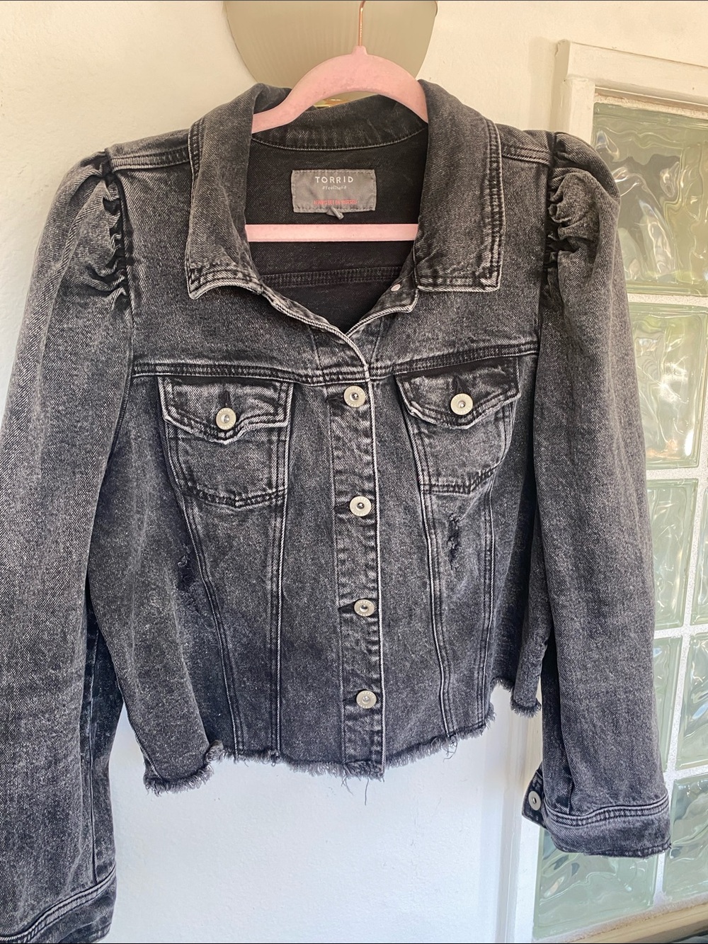 torrid Washed Black Puff Sleeve Denim Jacket